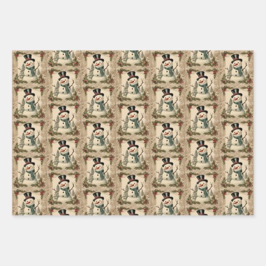 Vintag Snowman Weihnachten Geschenkpapier Set (Vorderseite 2)