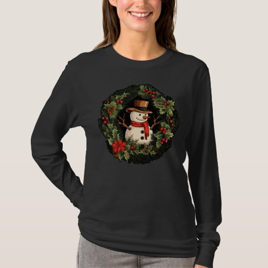 Vintag Snowman Weihnachten T-Shirt (Vorderseite)