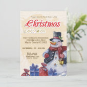 Vintag Snowman Weihnachts-Party Feier Einladung (Stehend Vorderseite)