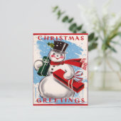 Vintag Snowman Weihnachtsgrüße Postkarte (Stehend Vorderseite)