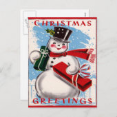 Vintag Snowman Weihnachtsgrüße Postkarte (Vorne/Hinten)