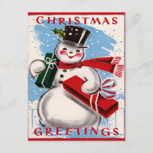 Vintag Snowman Weihnachtsgrüße Postkarte