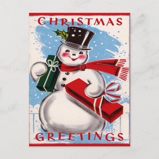 Vintag Snowman Weihnachtsgrüße Postkarte (Vorderseite)