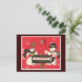 Vintag Snowmen Postkarte (Stehend Vorderseite)
