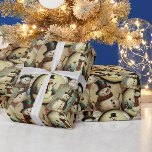 Vintag Snowmen Wonderland Collage Geschenkpapier