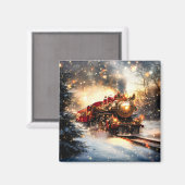 Vintag Snowy Night Weihnachtszug Express Magnet (Vorderseite/Rückseite)
