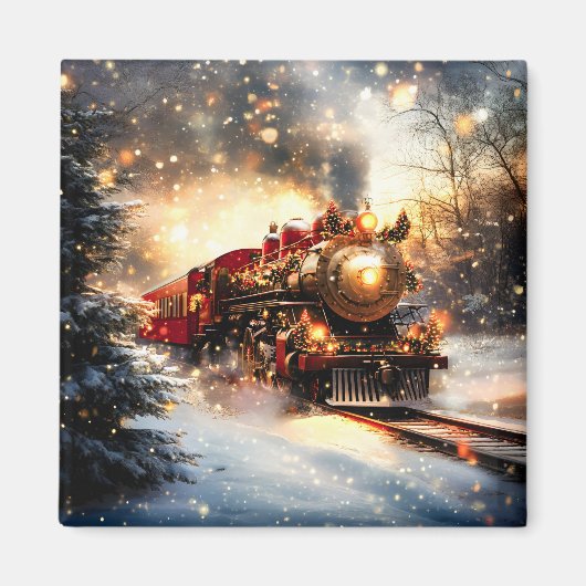 Vintag Snowy Night Weihnachtszug Express Magnet (Vorne)