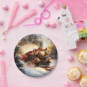 Vintag Snowy Night Weihnachtszug Express Pappteller (Party)