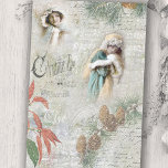 Vintag Snowy Winter Christmas Music Collage Seidenpapier<br><div class="desc">Schöne Weihnachtssammlung mit Viktorianischen Schönheiten in Fell,  Winterkiefer und Poinsettia,  musikalischer Notation und Text und handgeschriebenem französischem Drehbuch auf einem gereizten,  hellgrauen Hintergrund.</div>