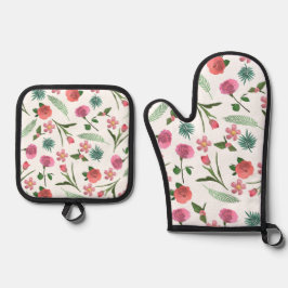 Vintag Soft Rose 3D Floral Accent Kitchen Ofenhandschuh & Topflappen-Set