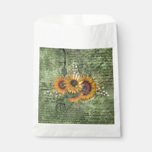 Vintag Sonnenblume Bouquet Green Ephemera Geschenktütchen (Vorderseite)
