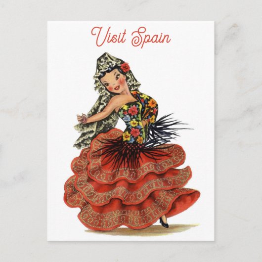 Vintag Spain Flamenco Dancer Travel Postkarte (Vorderseite)