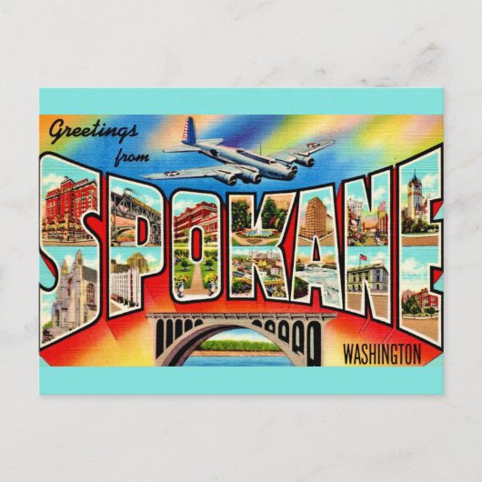Vintag Spokane Washington Postkarte (Vorderseite)