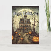 Vintag Spooky Halloween Spuk Haus Karte (Vorderseite)