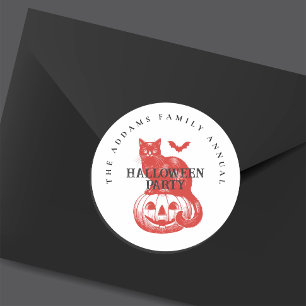 Vintag Spooky Pumpkin Cat and Bat Halloween Runder Aufkleber