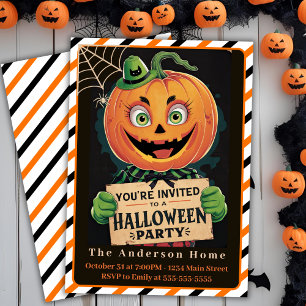 Vintag Spooky Pumpkin Man Halloween-Party Einladung