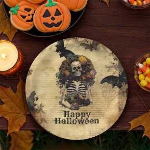 Vintag Spooky Skeleton Fest Halloween-Party Pappteller