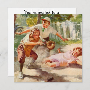 Vintag Sport, Kinder spielen Stickball Baseball Einladung