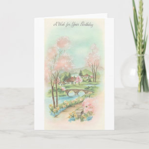 Vintag Spring Meadow Birthday Wish Karte