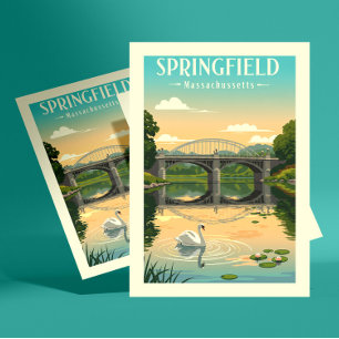 Vintag Springfield-Massachusetts Postkarte