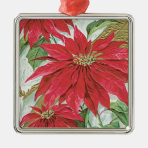 Vintag Square Poinsettia Silbernes Ornament