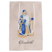 Vintag St. Nicholas Blue Christmas Custom Mittlere Geschenktüte (Rückseite)