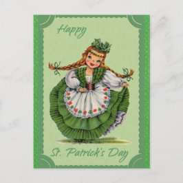 Vintag St Patricks Day Irish Girl Green Postkarte