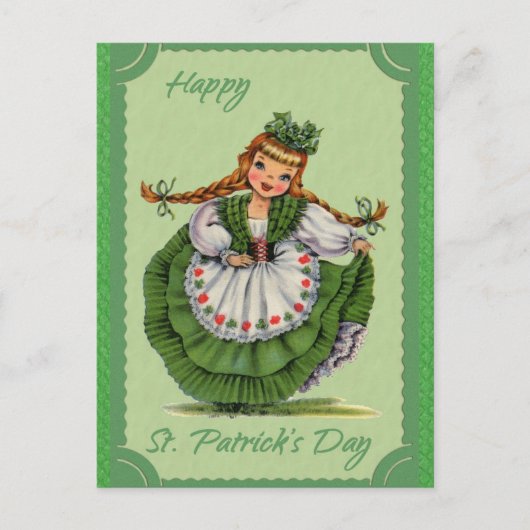 Vintag St Patricks Day Irish Girl Green Postkarte (Vorderseite)