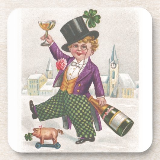 Vintag St Patricks Day Kleeblatt Champagne Getränkeuntersetzer (Vorderseite)