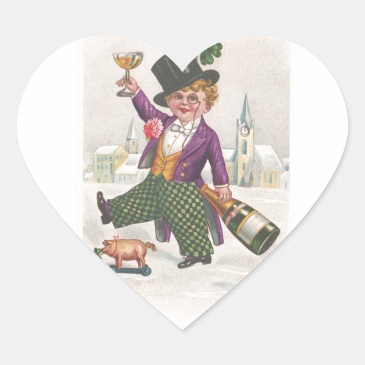 Vintag St Patricks Day Kleeblatt Champagne Herz-Aufkleber (Vorderseite)