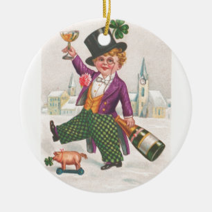 Vintag St Patricks Day Kleeblatt Champagne Keramik Ornament