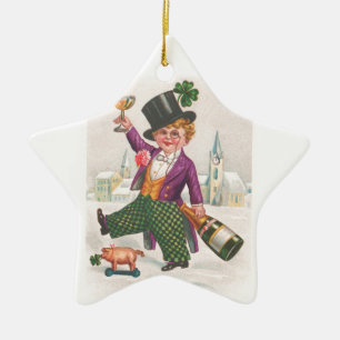 Vintag St Patricks Day Kleeblatt Champagne Keramik Ornament
