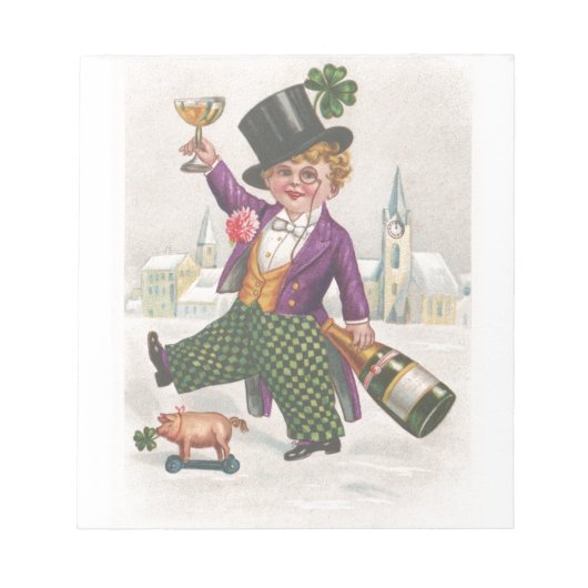 Vintag St Patricks Day Kleeblatt Champagne Notizblock (Vorderseite)