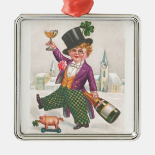 Vintag St Patricks Day Kleeblatt Champagne Ornament Aus Metall