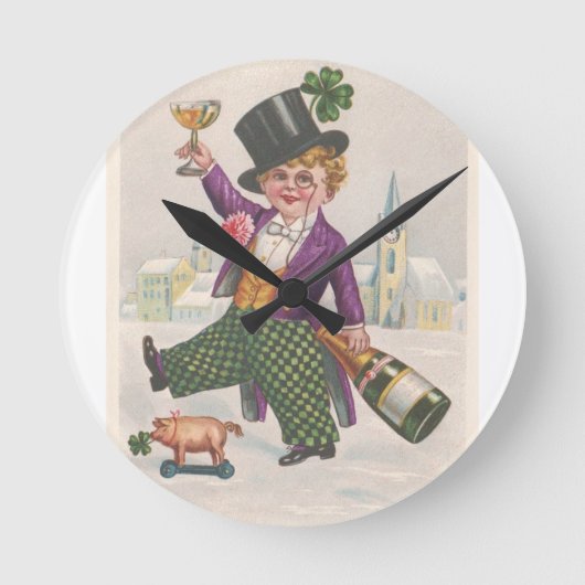 Vintag St Patricks Day Kleeblatt Champagne Runde Wanduhr (Vorderseite)
