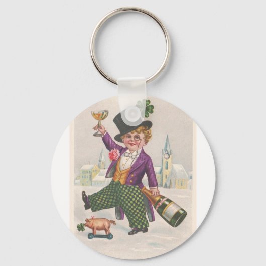 Vintag St Patricks Day Kleeblatt Champagne Schlüsselanhänger (Vorderseite)