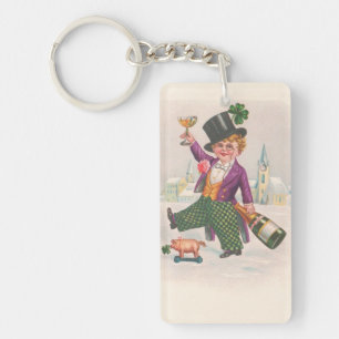 Vintag St Patricks Day Kleeblatt Champagne Schlüsselanhänger