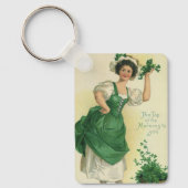 Vintag St. Patrick's Day Lass, Lucky Kleeblatts Schlüsselanhänger (Vorderseite)