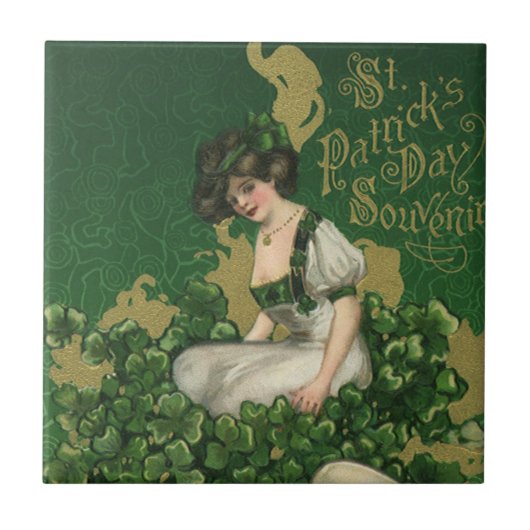 Vintag St. Patrick's Day Souvenir, Irish Lass Fliese (Vorderseite)