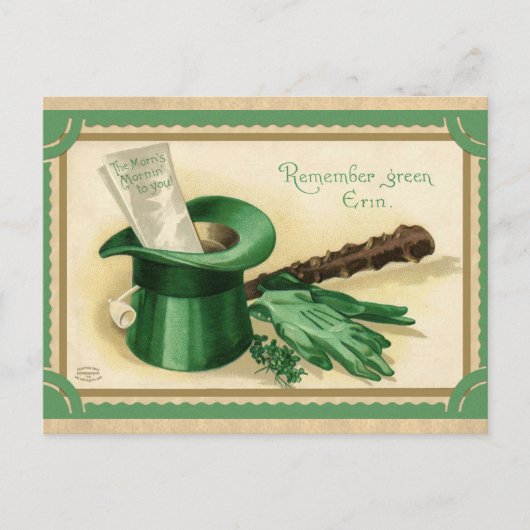 Vintag St Patricks Day Top Hat Green Postkarte (Vorderseite)