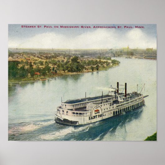 Vintag St Paul Mississippi River Steamer Poster (Vorne)