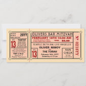 Vintag Stadion Ticket Baseball Bar Mitzvah Red Einladung (Vorderseite)