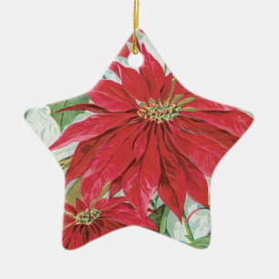 Vintag Star Poinsettia Keramik Ornament