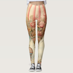 Vintag Steampton Pink Floral Hot Air Ballon Leggings