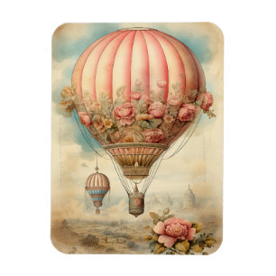 Vintag Steampton Pink Floral Hot Air Ballon Magnet