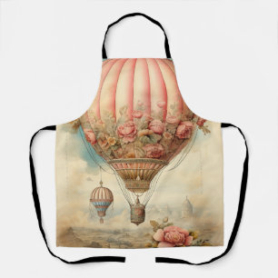 Vintag Steampton Pink Floral Hot Air Ballon Schürze