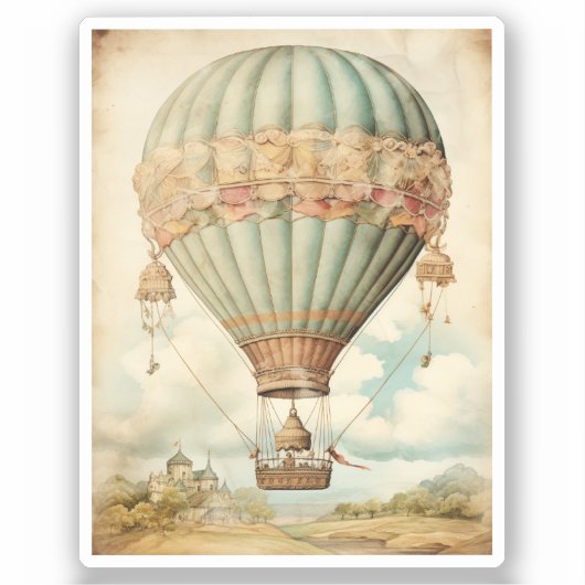 Vintag Steampunk Blue Hot Air Ballon Aufkleber (Vorderseite)