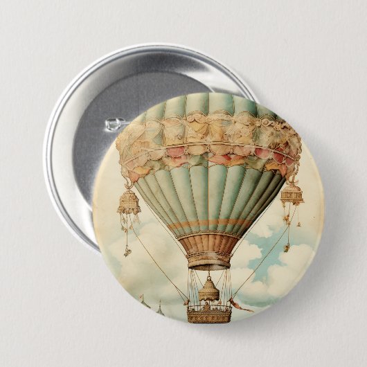 Vintag Steampunk Blue Hot Air Ballon Button (Vorne & Hinten)