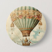 Vintag Steampunk Blue Hot Air Ballon Button (Vorderseite)