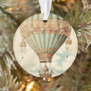 Vintag Steampunk Blue Hot Air Ballon Ornament
